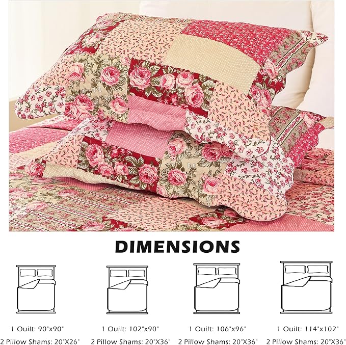 Cmfshape Summer Floral California King Bedspread, Romantic Pink Quilt Set King - Image 5