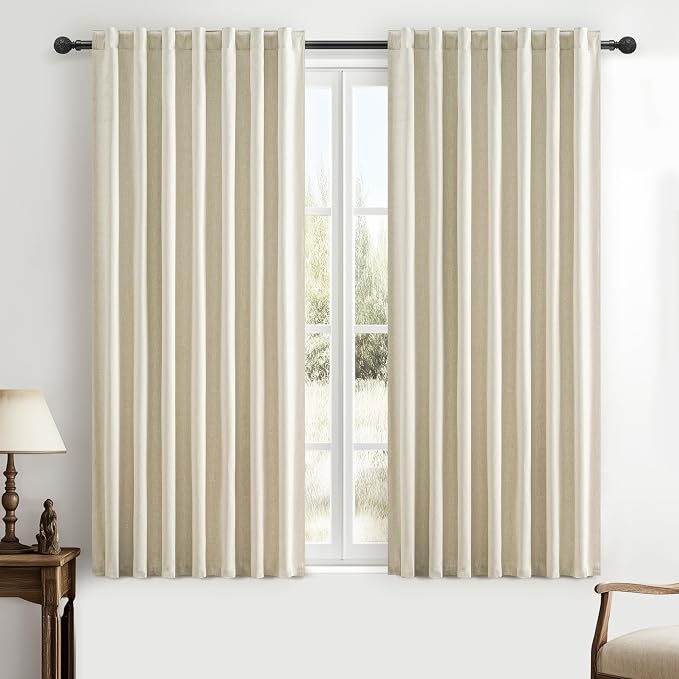 QJmydeco Warm Cream Thick Linen Black Out Curtains 45 Inch Long by QJMYDECO