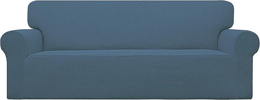 Easy-Going Stretch Sofa Slipcover 1-Piece Sofa Cover Furniture Protector Couch Soft with Elastic Bottom for Kids, Polyester Spandex Jacquard Fabric Small Checks (Sofa, Bluestone)