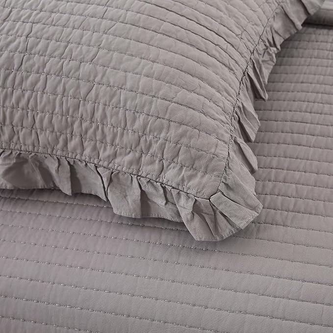 ROOMLIFE Quilt Set Full Size 3D Floral Embroidery Pattern 3-Piece Cotton - Image 8