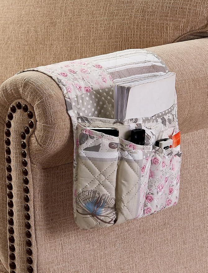 Brilliant Sunshine Grey Cupid & Pink Rose Couch Armrest Cover, Armrest - Image 3