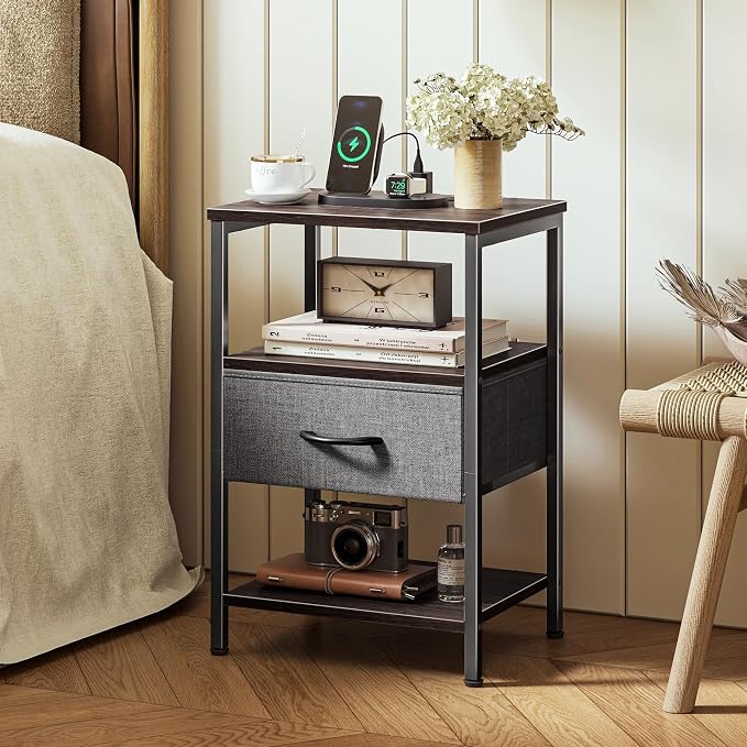 SUPERJARE Nightstand with Charging Station, USB-C Port, Bedside Table | Night - Image 2