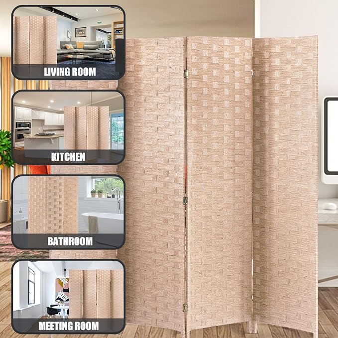 Room Divider, 4 Panels 6FT Folding Privacy Screen Room Divider Wall Wood Mesh - Image 6