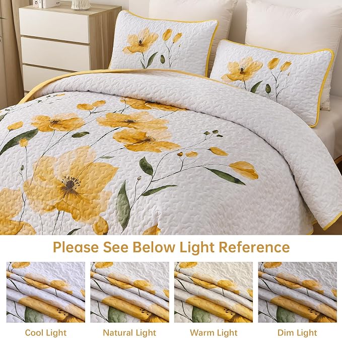 Mybedsoul King Size Quilt Set Yellow, Reversible Polyester Coverlet Set - Image 7
