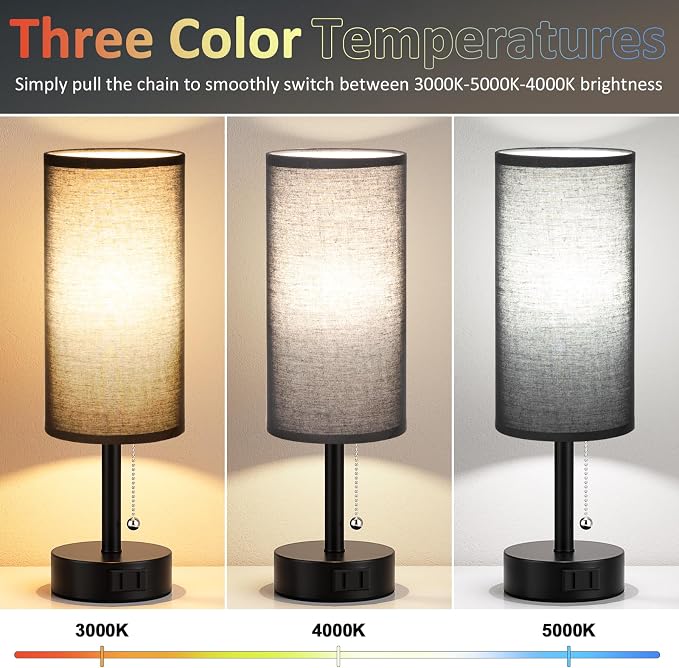 Black Bedside Table Lamps Set of 2 - Image 3