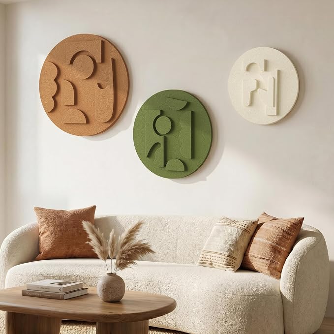 3D Textured Round Abstract Wall Art Set, 3-Piece Modern Minimalist Boho - Image 2