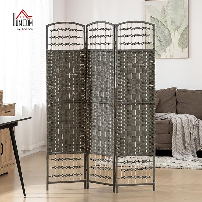 HOMCOM 3 Panel Room Divider, Folding Privacy Screen, Dark Gray | Room Separator - Image 2