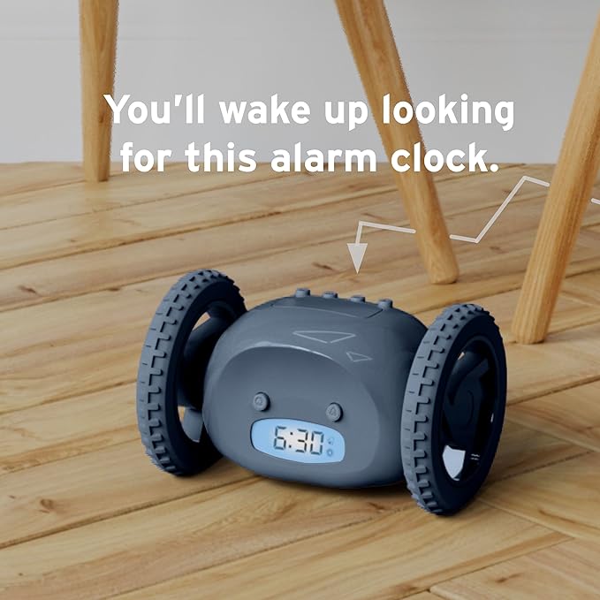 CLOCKY Extra Loud Alarm Clock for Heavy Sleepers on Wheels Rolls Runs Away Vibrating, Easy to Set Super Smart Snooze Digital Bed Shaker Alarm Clock Funny Gift for Adults Kids Teens Bedrooms (Slate)