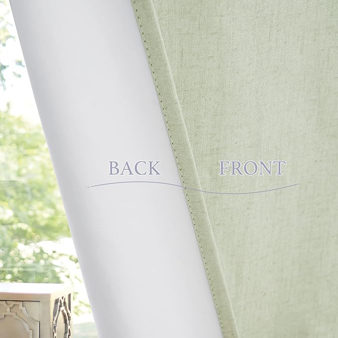 RYB HOME Natural Linen Textured French Door Window Curtains 100% Blackout | - Image 7