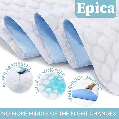 Epica Premium Ultra Plus Waterproof Sheet Protector Bed Pad, Under-pad, Quilted, Waterproof, and Washable, 34" x 52" for Children or Adults with Incontinence 34”x 52” (500 Washes ) Pack of 1