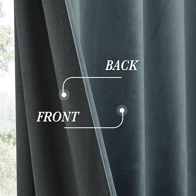 RYB HOME Dusty Blue Velvet Curtains 84 inches - Image 3