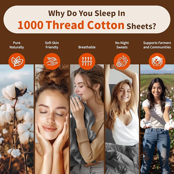 LBRO2M 1000 Thread Count 100% Egyptian Cotton Sheets Set Twin, 3 Piece Sets Bed Sheet Deep Pocket Sheet Set 16" Soft Comfortable All Season (Twin, Dark Grey)