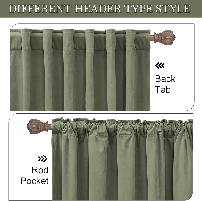 RYB HOME Sage Green Velvet Curtains 84 inches - Image 3