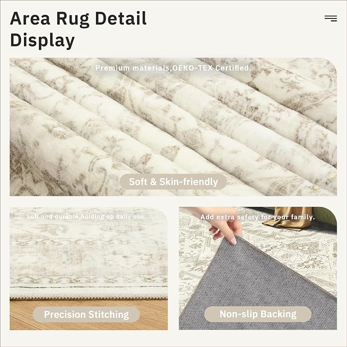 Soalmost 5x7 Area Rug Low Pile Washable Trendy Faded Style Rug, Foldable Stain - Image 6
