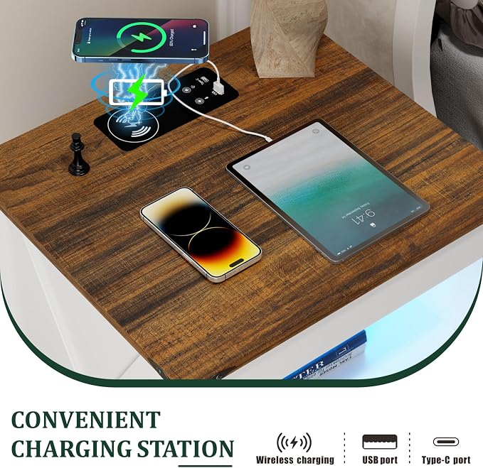 LED Nightstand with Gun Drawer & Charging Station | Human Sensor Lights - Image 5