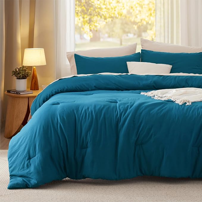 Bedsure California King Comforter Set, Teal Soft Prewashed Bedding - Image 2
