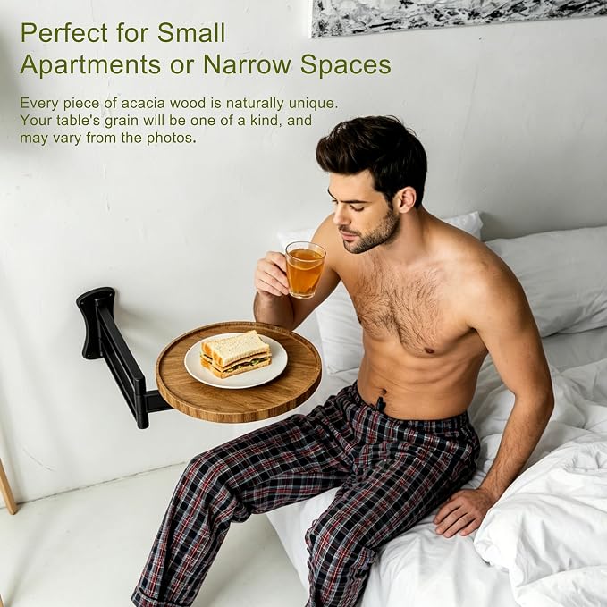 Wall Mounted Folding Table, Round Wood Tabletop - Image 3