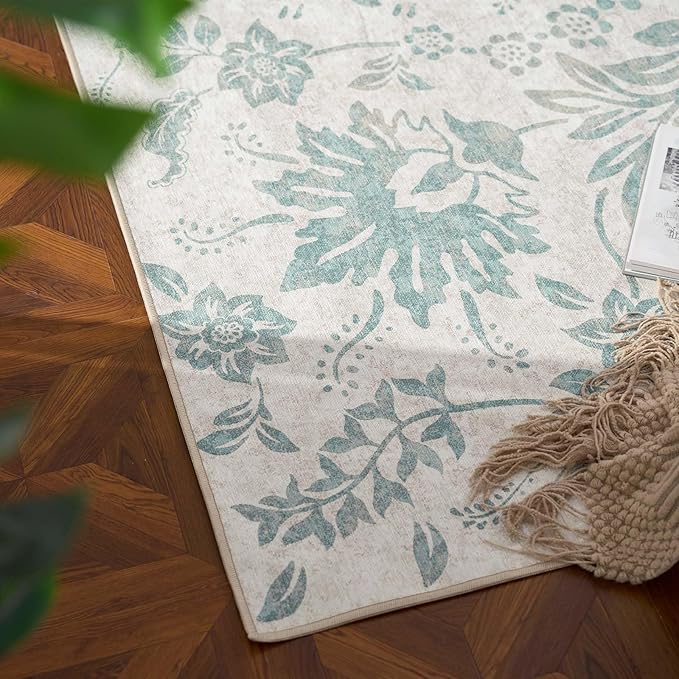 jinchan Torino Floral 5x7 Area Rugs Vintage-Inspired Design Accent Rug Machine Washable Ultra Thin Low Pile Non-Slip Traditional Carpet for Living Room Bedroom Dining Room Home Office