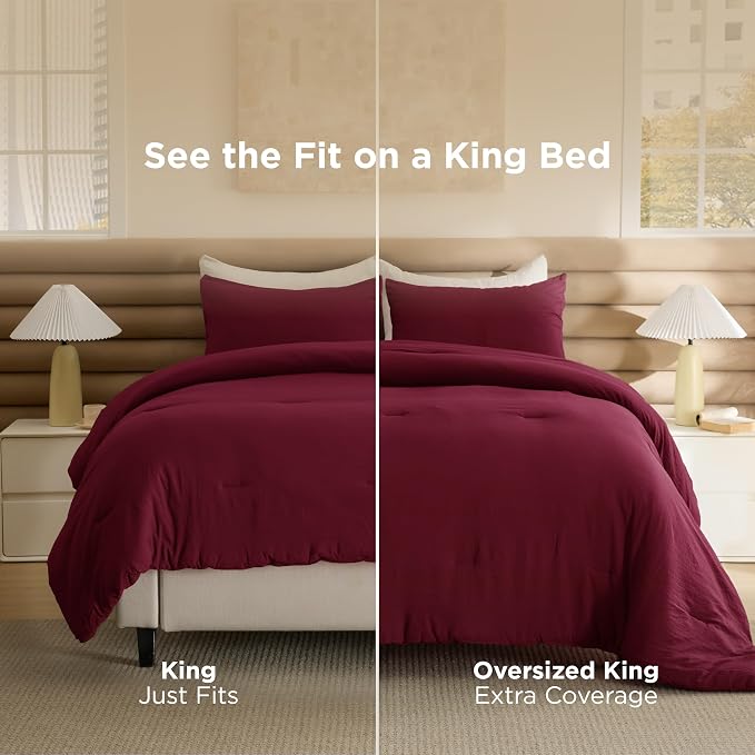 Bedsure King Comforter Set, Dark Red Soft Prewashed Bedding - Image 2