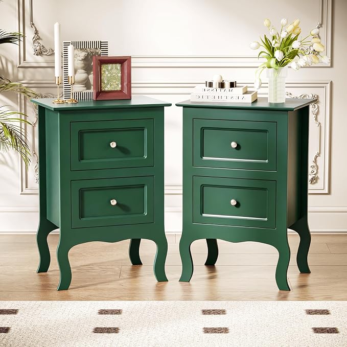 Bonnlo Green Nightstand Set of 2, Small Green Night Stands by Bonnlo