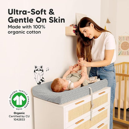 2-Pack Organic Changing Pad Covers for Girl, Boy, Neutral - 100% Cotton Changing Table Pad Cover, Soft Baby Nursery Diaper Changing Pad Sheets, Contour Changing Pads Liners, Change Pad Cover (Nordic)