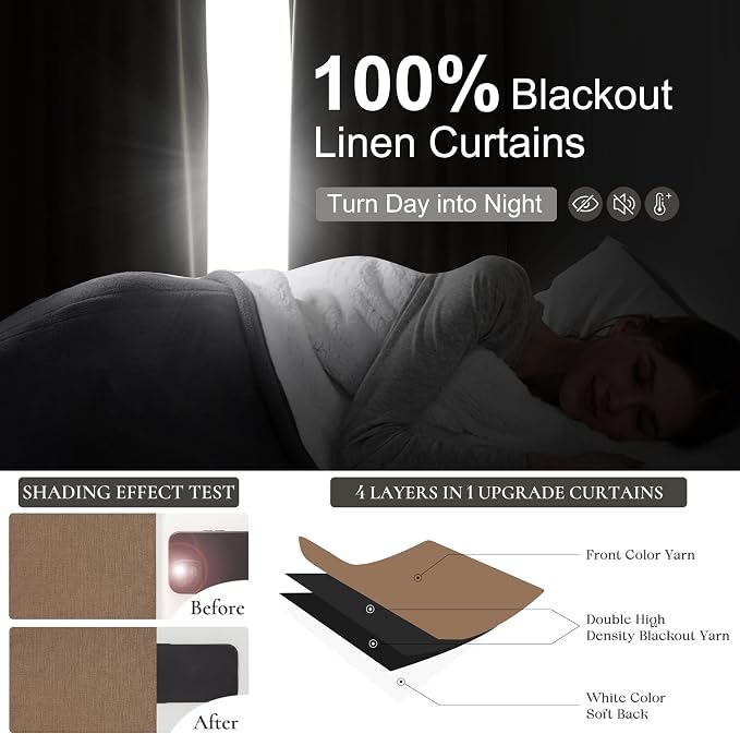 Rust Brown Blackout Curtains 60 Inches Extra Wide Linen 84 Inch Length - Image 2