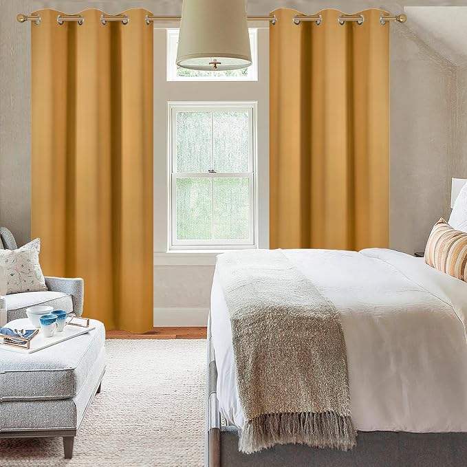 Diraysid Mustard Yellow Grommet Blackout Curtains - Image 8