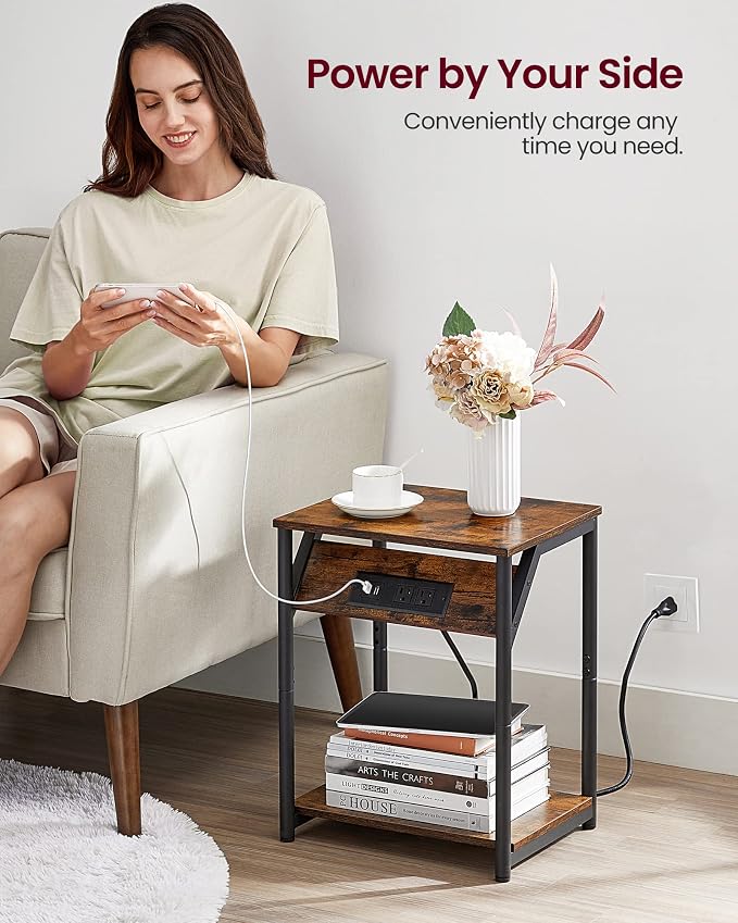 VASAGLE End Table with Charging Station, Small Side Table - Image 3