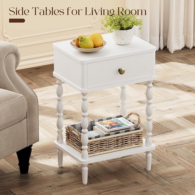Yoobure White Nightstand with Drawer - Image 6