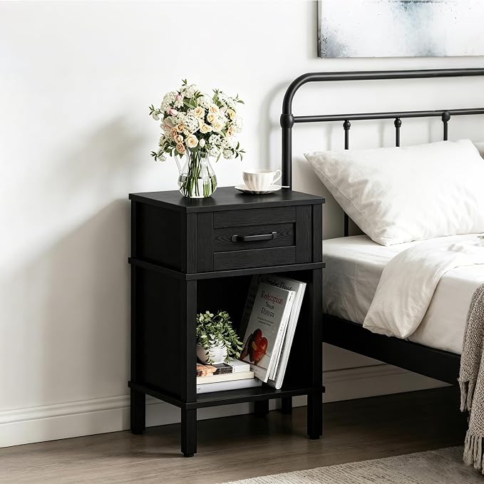 Black Nightstand with Drawers, Small Night Stand, Bedside Table with Drawers by Unknown