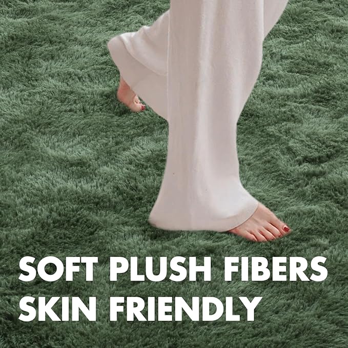 4x6 Ft Shag Green Area Rug for Bedroom Living Room, Ultra Soft Fluffy Furry - Image 4