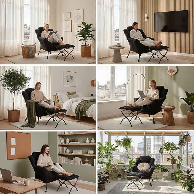 Furlide Lazy Chair with Ottoman, Comfy Fabric Accent Lounge Arm Chair with - Image 5