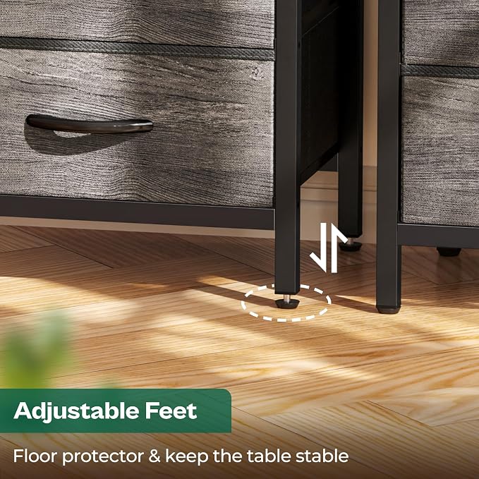 Huuger Nightstand with Charging Station, Side Table with Fabric Drawers | End - Image 7