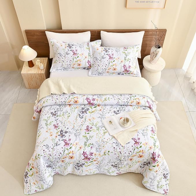 QSH 100% Cotton Floral Quilt Bedding Set 3Pcs - Image 4