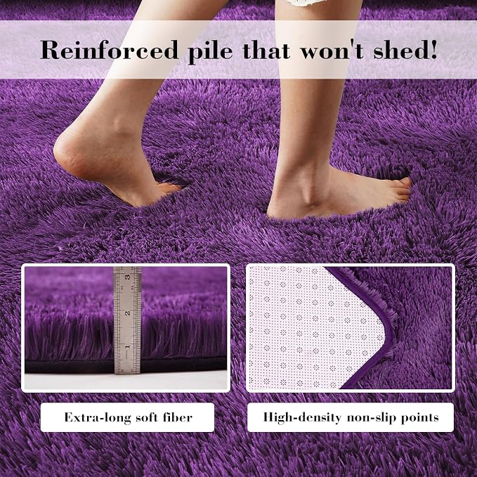 Purple 8x10 Area Rugs for Bedroom, Fluffy Shag Rugs Large Bedroom Carpet | - Image 4