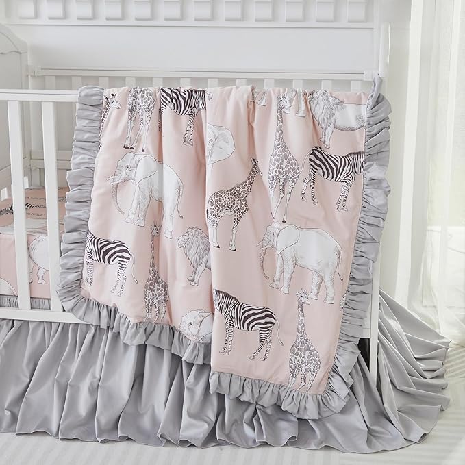Brandream Crib Bed Skirt for Baby Girls Boys Gray Boho Bohemian Neutral Solid Cotton Toddler Bedskirt Farmhouse Chic Ruffle