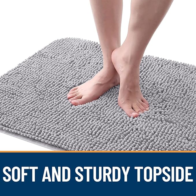 OLANLY Dog Door Mat for Muddy Paws 45x27, Absorbs Moisture and Dirt, Absorbent Non-Slip Washable Doormat, Quick Dry Chenille Mud Mat for Dogs, Entry Indoor Entryway Carpet for Inside Floor, Light Grey