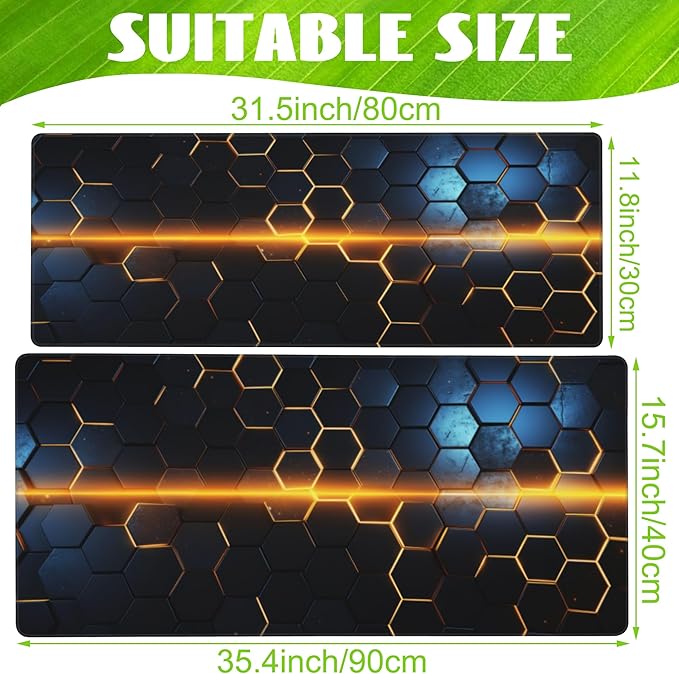 Eflxamz Large Gaming Mouse Pad for Desk,Golden Lines Honeycomb Technology Desk Mat,Honeycomb Technology Desk Pad,Extended Computer Keyboard Mouse Pad with Non-Slip Base and Stitched Edge,31.5"x11.8"