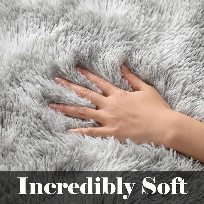 5x8 Area Rugs for Living Room Bedroom, Fluffy Tie-Dyed Light Grey Shag Rug - Image 3