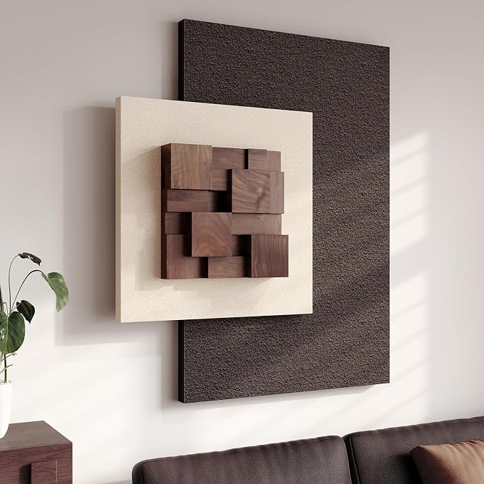 Cuspin 3D Wood Textured Large Neutral Abstract Wall Art, 1 Piece | Beige brown - Image 3