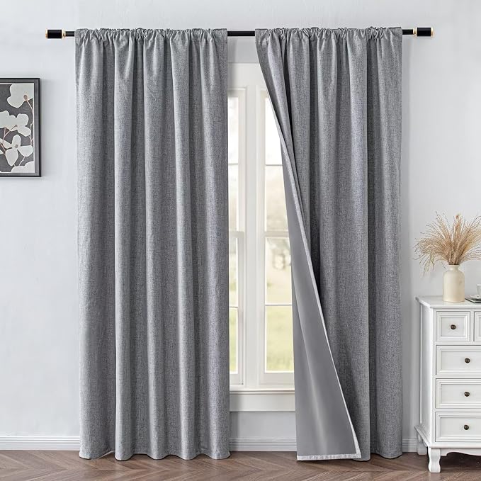 IGEMAEVE Blackout Curtains for Bedroom Rod Pocket Grey 52" W x 108" L | Living - Image 2
