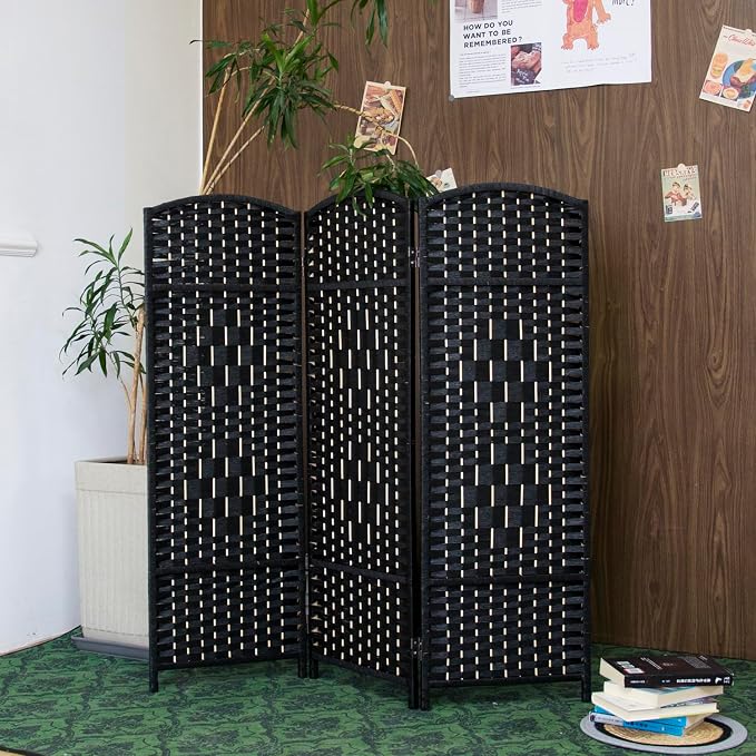 3 Panel Black Rattan Room Divider - Image 3