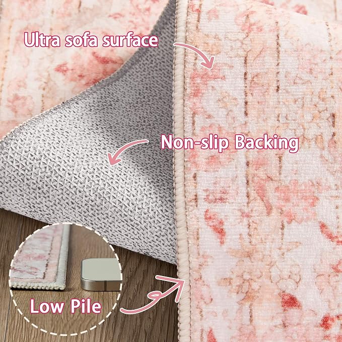 Latte&Fog Washable Hallway Runner Rug 2x6 Non Slip Pink Rugs - Image 7
