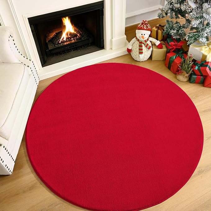Red Round Area Rug 4ft Washable Circle Rugs - Image 8