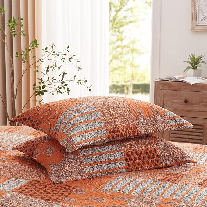 3 Pieces California King Size Quilt Set Burnt Orange Rust Oversized 120x120 - Image 7