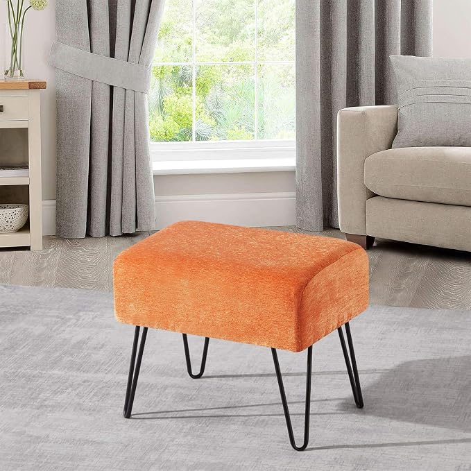 Home Soft Things Jacquard Chenille Ottoman, Tanga-Burnt Orange, Fuzzy Entry Way - Image 4