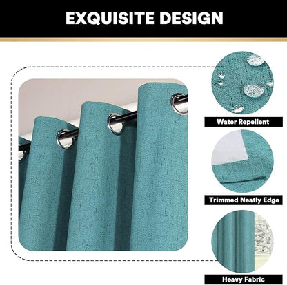 PrinceDeco 100% Blackout Linen Textured Curtains for Bedroom Teal Blue Blackout Curtains for Living Room Energy Saving Window Treatment Curtains with White Liner Vertical Blinds,52" Wide, 84" Length