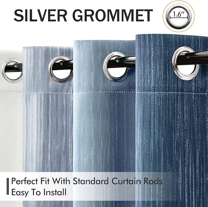 MIULEE Royal Blue and Greyish White Ombre Blackout Curtains 52Wx90L | Full Room - Image 2