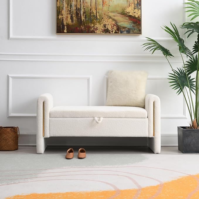 Modern 52" Storage Ottoman Bench, Upholstered End of Bed Storage Bench - Image 8