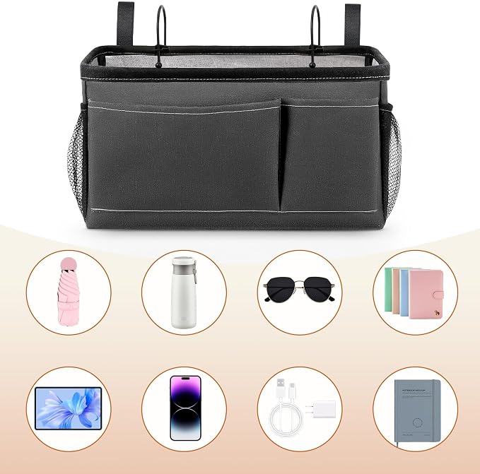 Bedside Caddy for Dorm Bed, Bedside Storage Bag Hanging Organizer | Metal Frame - Image 8